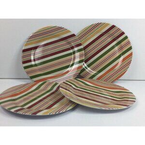 Set Of 4 Striped Melamine 11" Dinner Plates Orange Green Red Yellow Outdoor BBQ
